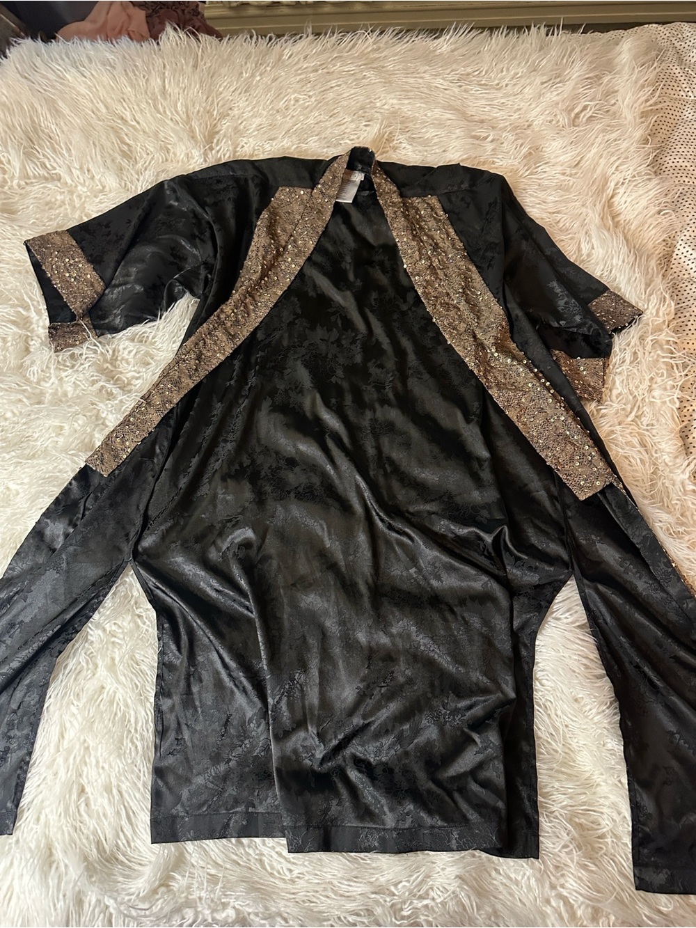 Free People Movement Black Satin Kimono Robe with Gold sequins OS - Picture 7 of 7